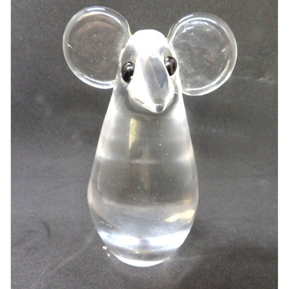 Unbranded Other - Crystal Glass Mouse Paper Weight 5.5 in. Tall Black Eyes